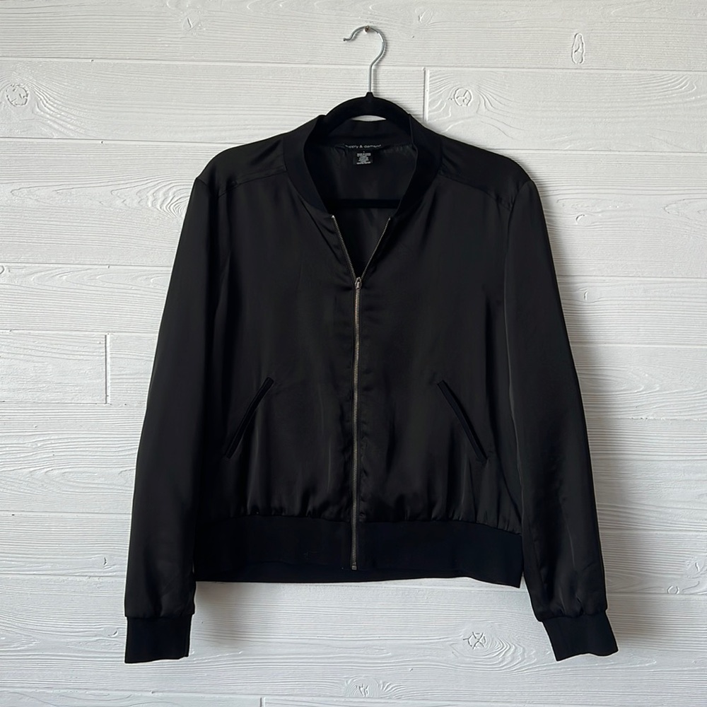 Supply & Demand black shiny bomber jacket zip up size large